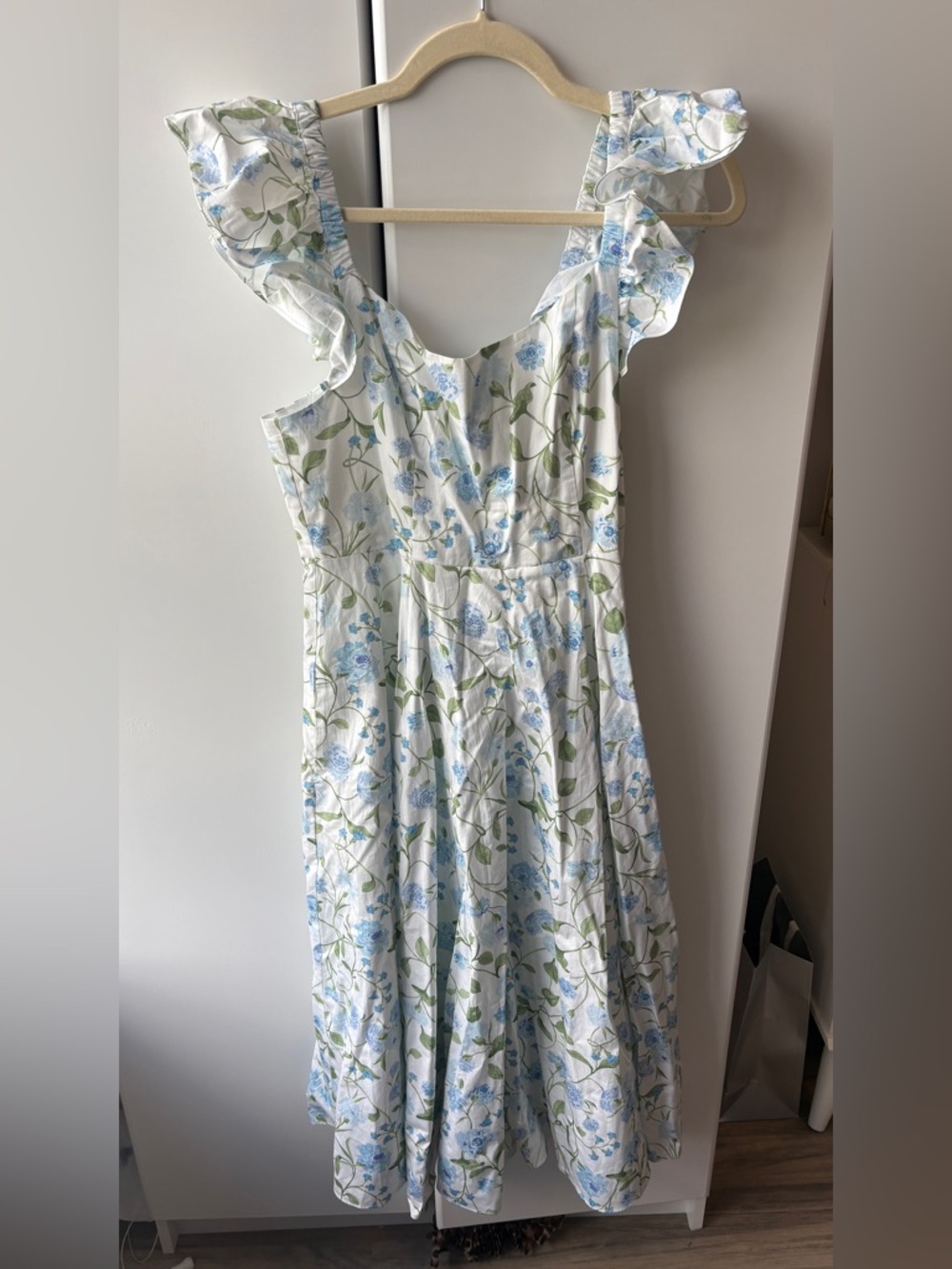 Hill House Daphne Cream Maxi Dress with Blue Floral Print and Green Vines